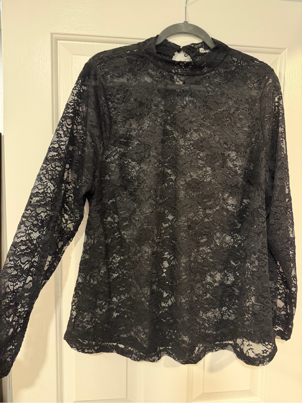 Lane Bryant Black Sheer Lace Long-Sleeve Top